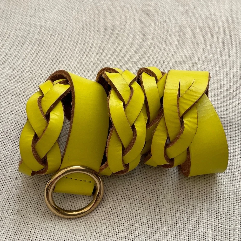 J.Crew UK Yellow Braided Leather Adjustable Belt Size XS/S NEW